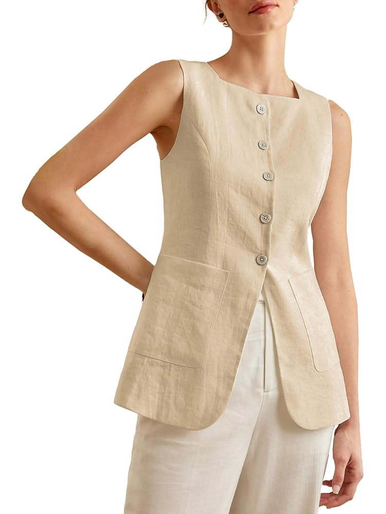 トップス SUNSEA LINEN VEST-Reversible-/Line Beige SUNSEA LINEN VEST - Reversible - / Line Beige